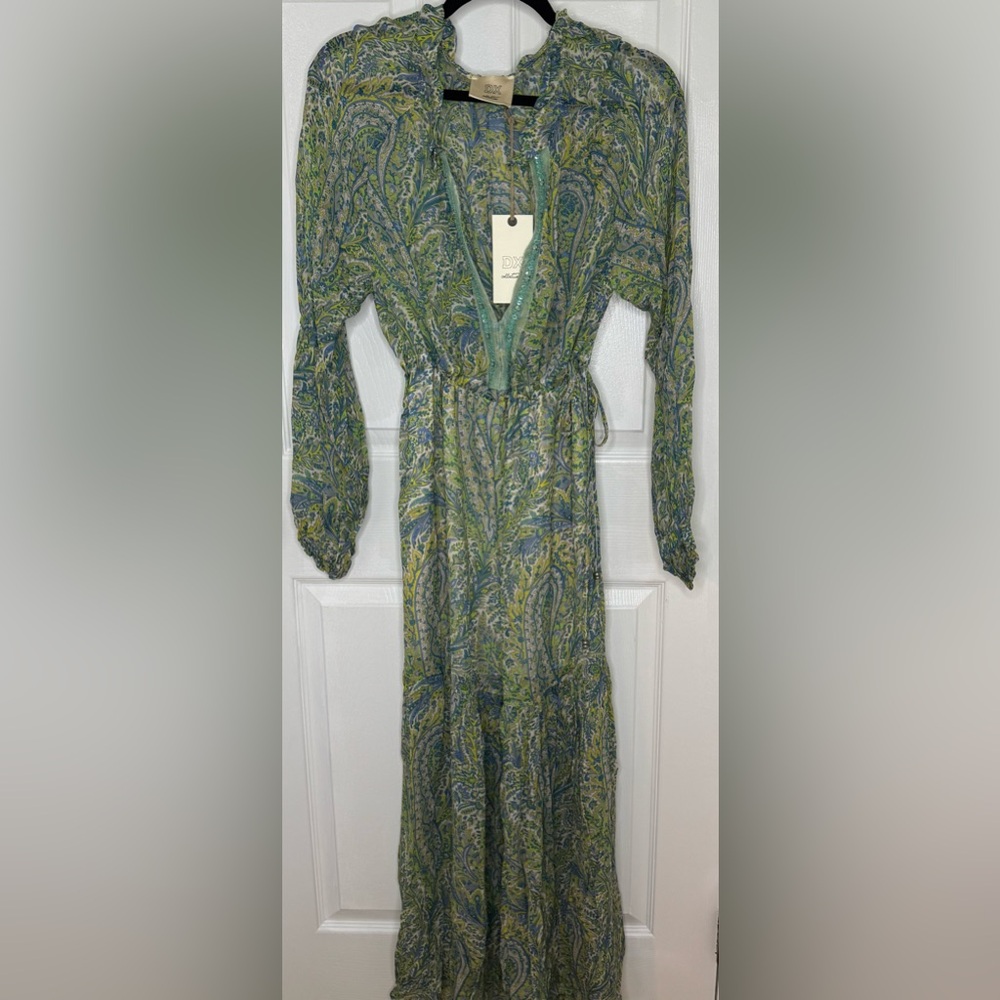 Dixie Green V-Neck Bishop Sleeve Sundress size small